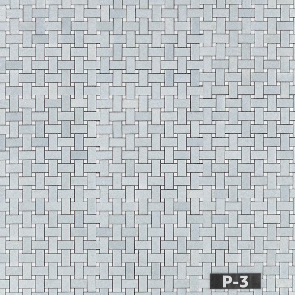 Blue Celeste Basketweave with 3/8" White Thassos Dot Mosaic Polished