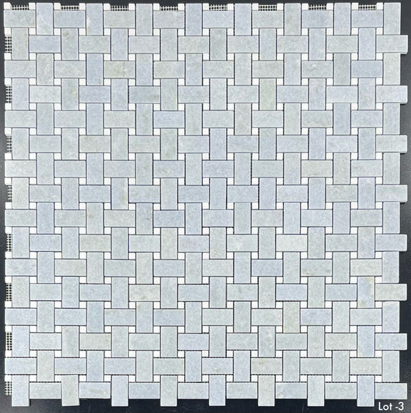 Blue Celeste Basketweave with 3/8" White Thassos Dot Mosaic Polished