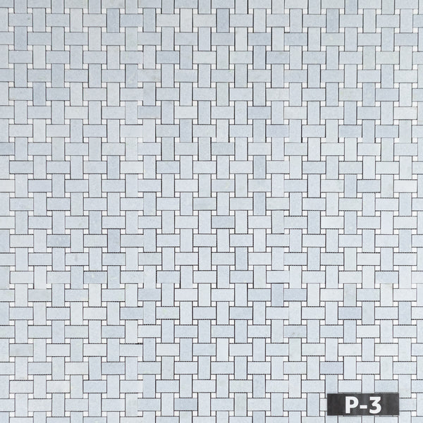 Blue Celeste Basketweave with 3/8" White Thassos Dot Mosaic Polished