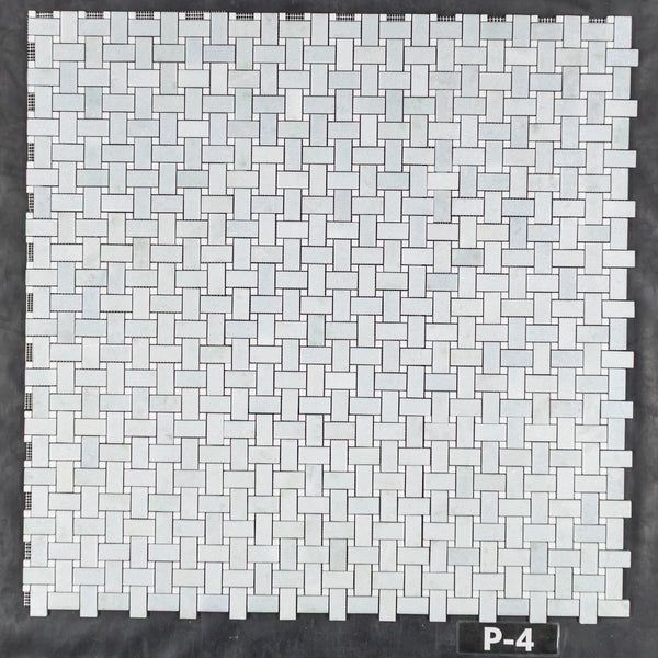 Blue Celeste Basketweave with 3/8" White Thassos Dot Mosaic Polished