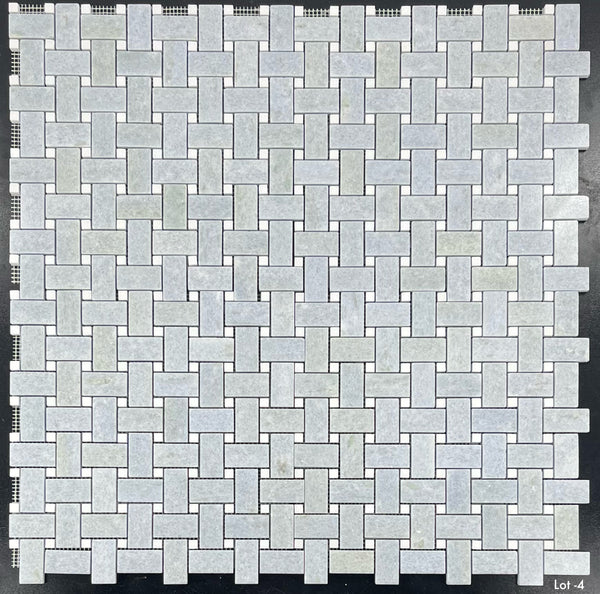 Blue Celeste Basketweave with 3/8" White Thassos Dot Mosaic Polished