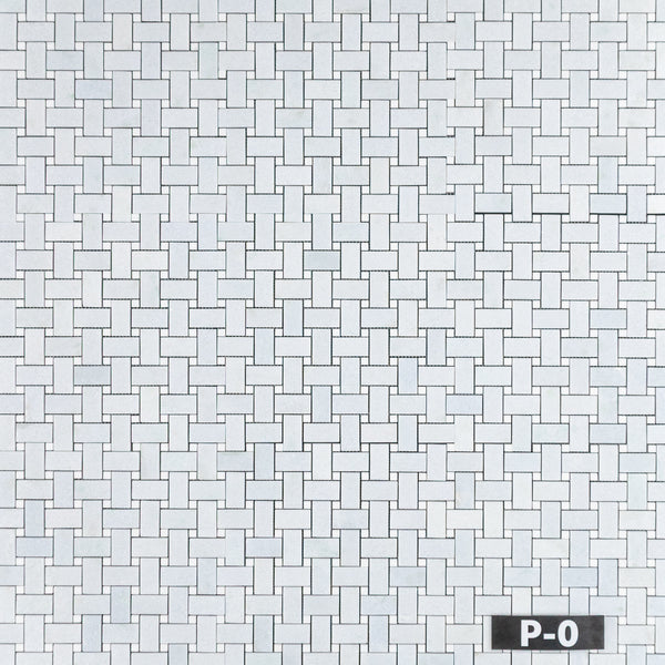 Tejido de cesta azul celeste con mosaico de punto Thassos blanco de 3/8" pulido