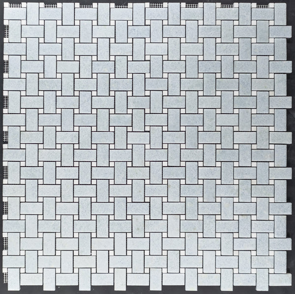 Blue Celeste Basketweave with 3/8" White Thassos Dot Mosaic Polished