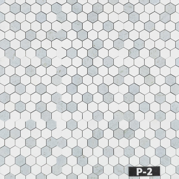 White Thassos and Blue Celeste 2" Hexagon Mosaic Polished