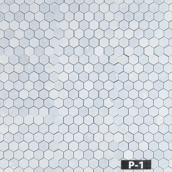 Mosaico hexagonal azul celeste de 2" pulido