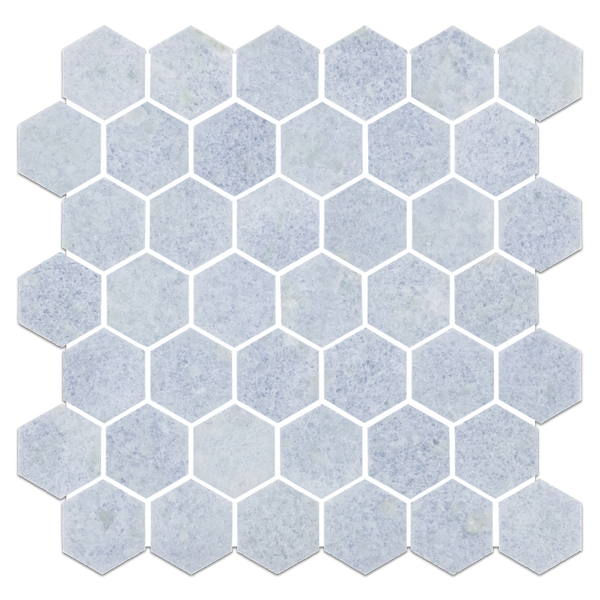 Mosaico hexagonal azul celeste de 2" pulido