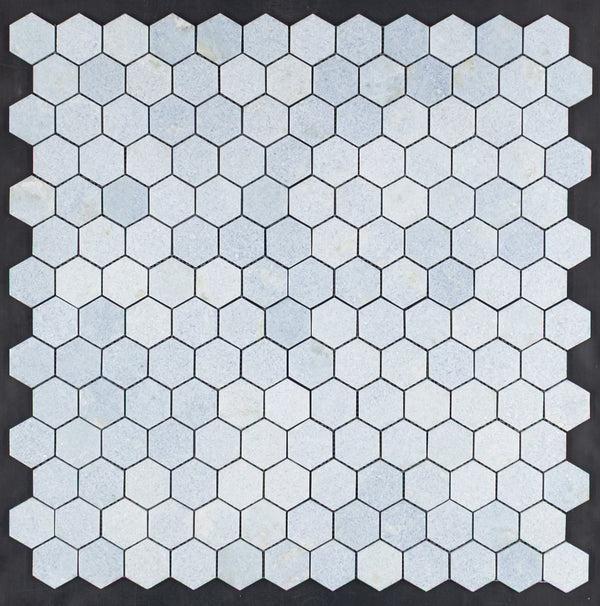 Mosaico hexagonal azul celeste de 2" pulido