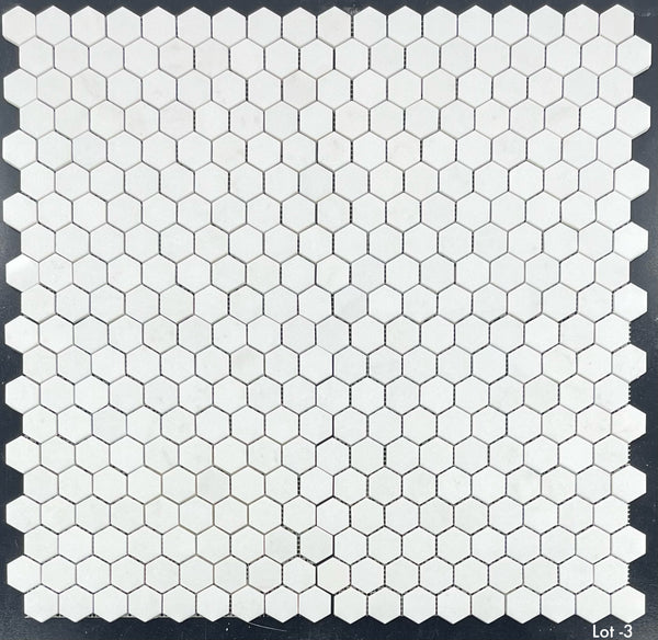White Thassos 1 1/4" Hexagon Mosaic Polished