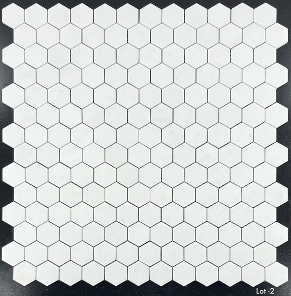 White Thassos 2" Hexagon Mosaic Honed