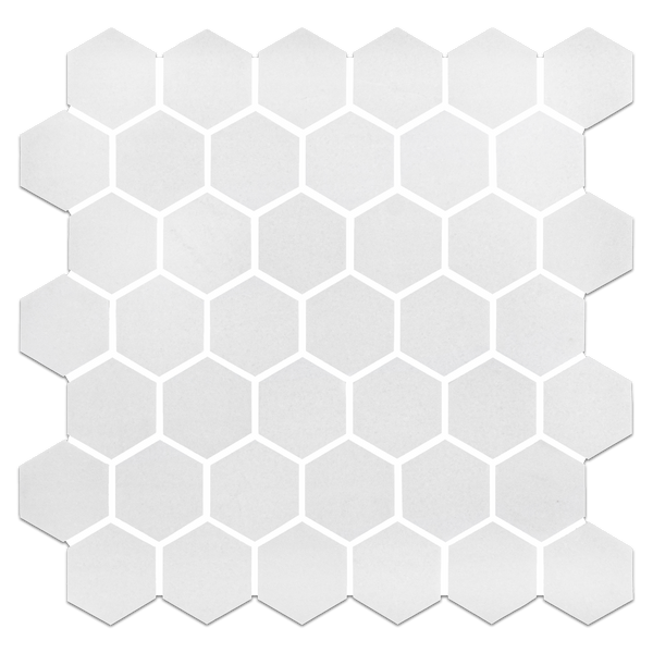 White Thassos 2" Hexagon Mosaic Honed