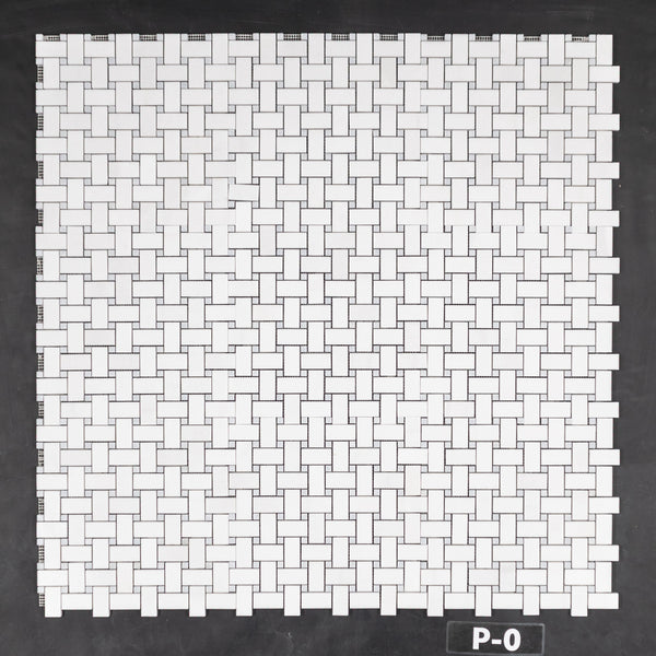 White Thassos Basketweave with 3/8" Blue Celeste Dot Mosaic Polished