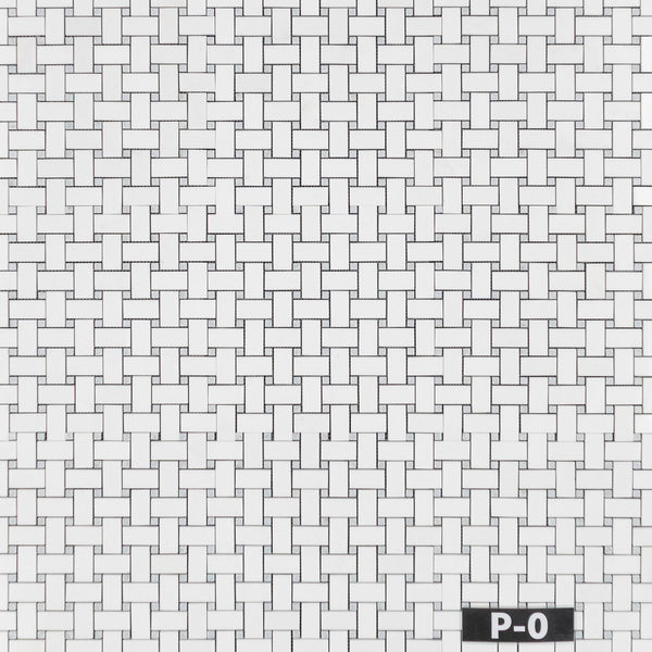 White Thassos Basketweave with 3/8" Blue Celeste Dot Mosaic Polished