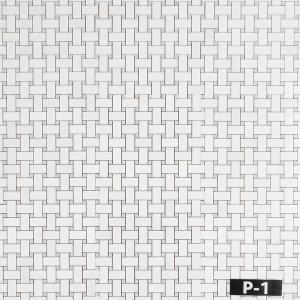 Tejido de cesta Thassos blanco con mosaico de punto azul Celeste pulido de 3/8"