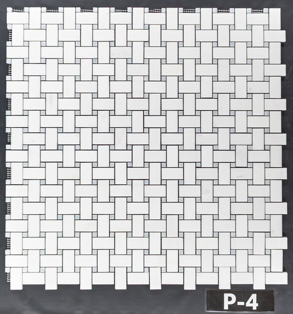 Tejido de cesta Thassos blanco con mosaico de punto azul Celeste pulido de 3/8"