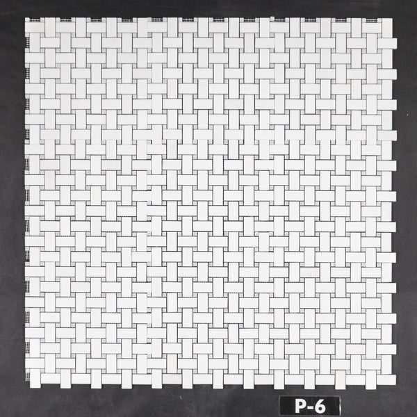 White Thassos Basketweave with 3/8" Blue Celeste Dot Mosaic Polished
