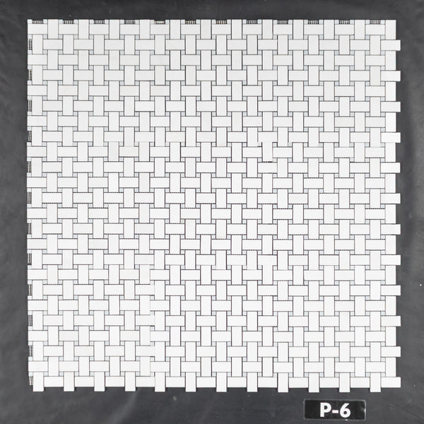 Tejido de cesta Thassos blanco con mosaico de punto azul Celeste pulido de 3/8"