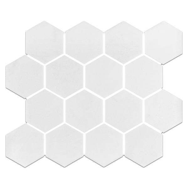 Mosaico hexagonal blanco Thassos de 3" pulido