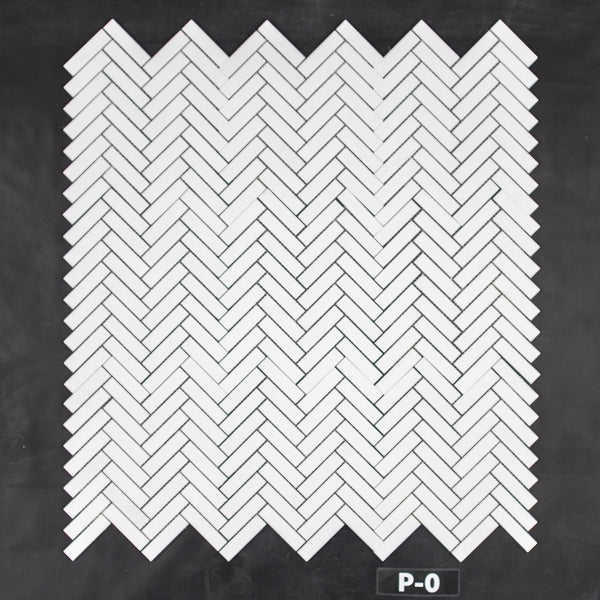 White Thassos 1" x 4" Herringbone Mosaic Polished - Elon Tile & Stone