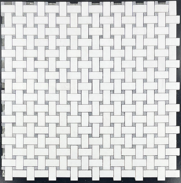 Tejido de cesta Thassos blanco con mosaico de puntos gris pacífico de 3/8" pulido