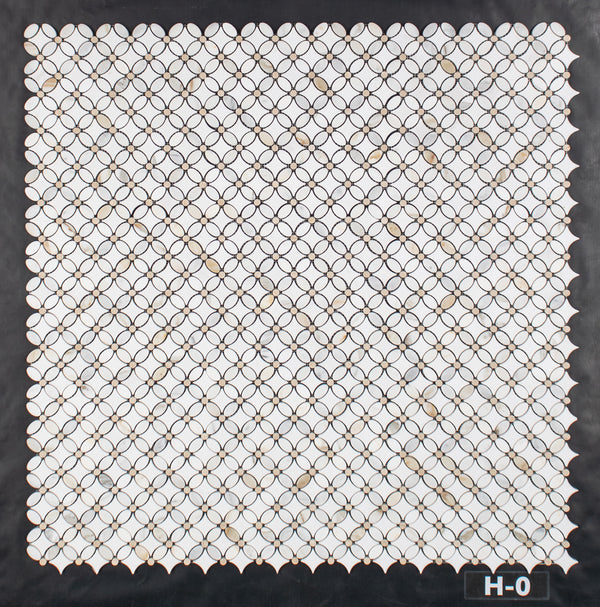 Calacatta Fleur con Thassos Blanco y Crema Marfil Dot Mosaico Pulido