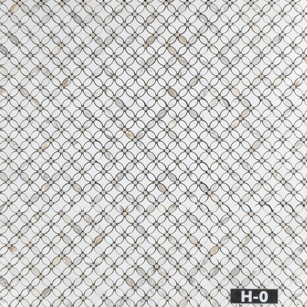 Calacatta Fleur with White Thassos and Crema Marfil Dot Mosaic Honed