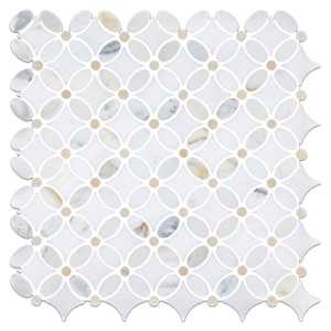 Calacatta Fleur con Thassos Blanco y Crema Marfil Dot Mosaico Pulido