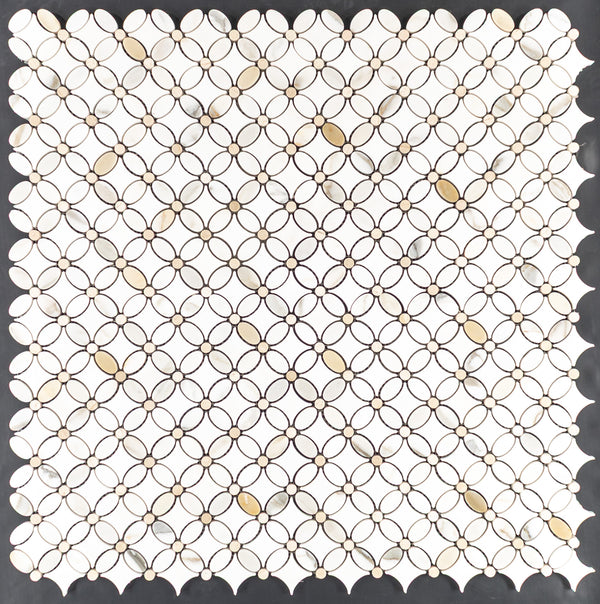 Calacatta Fleur con Thassos Blanco y Crema Marfil Dot Mosaico Pulido
