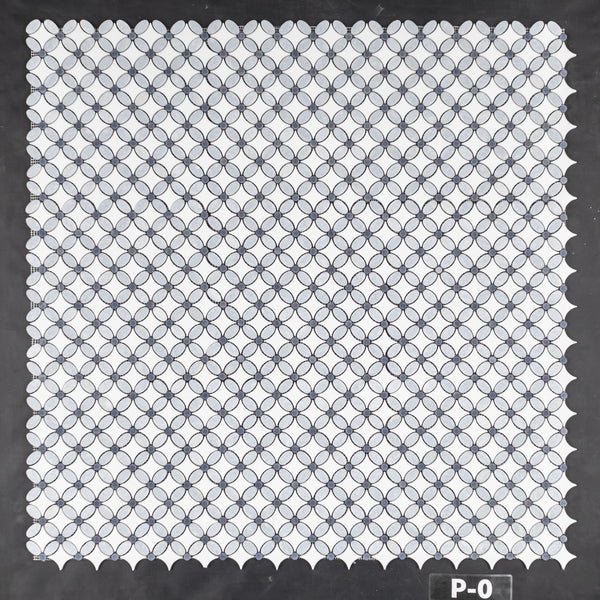 Blue Celeste Fleur with White Thassos and Azul Macauba Dot Mosaic Polished - Elon Tile & Stone