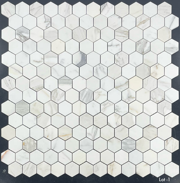 Calacatta Gold 2" Hexagon Mosaic Honed - Elon Tile & Stone