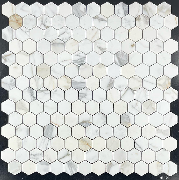 Calacatta Gold 2" Hexagon Mosaic Honed - Elon Tile & Stone