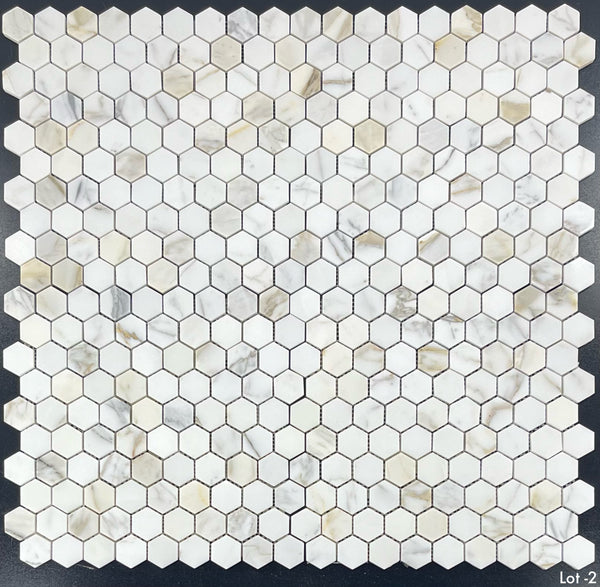 Calacatta Gold 1 1/4" Hexagon Mosaic Polished - Elon Tile & Stone