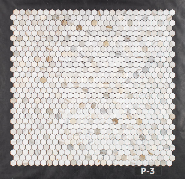 Calacatta Gold 1 1/4" Mosaico hexagonal pulido