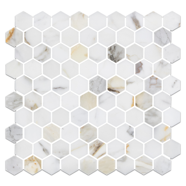 Calacatta Gold 1 1/4" Mosaico hexagonal pulido