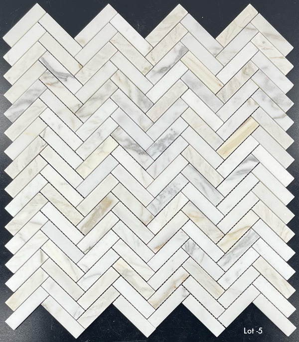 Calacatta Gold 1" x 4" Herringbone Mosaic Honed
