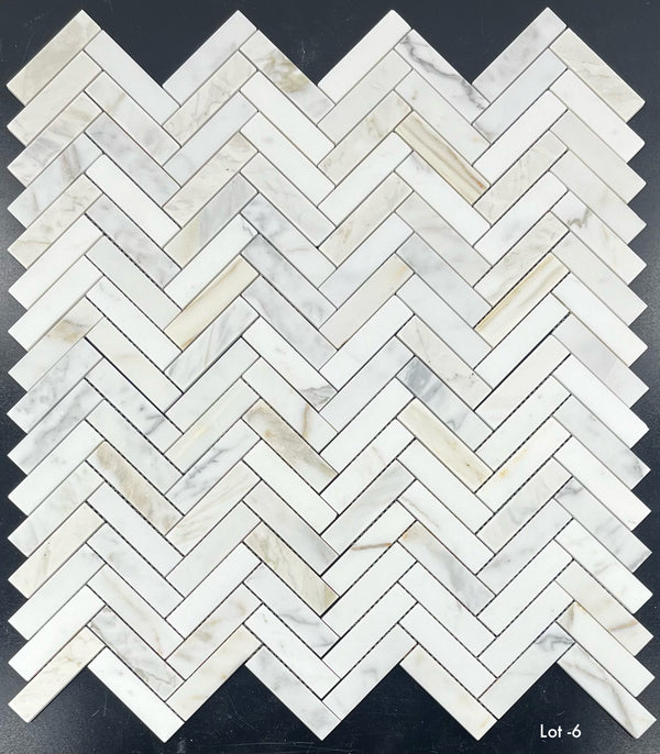 Calacatta Gold 1" x 4" Herringbone Mosaic Honed