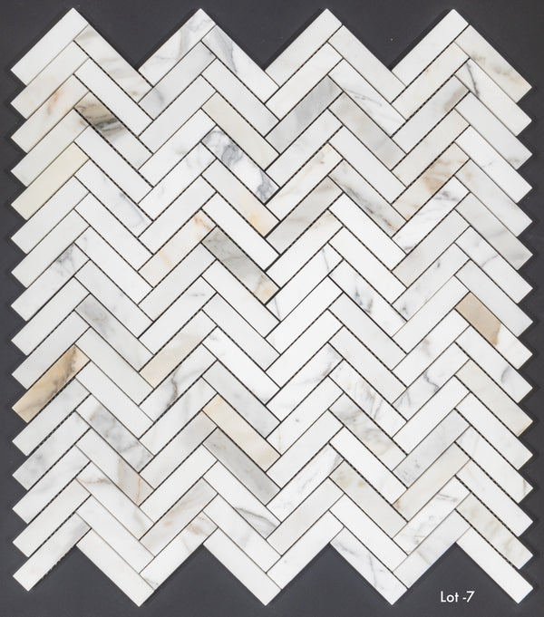 Calacatta Gold 1" x 4" Herringbone Mosaic Honed