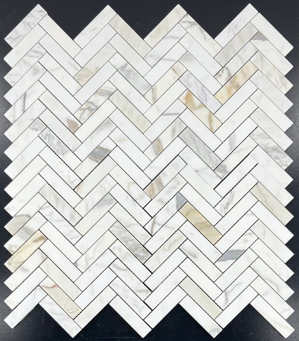 Calacatta Gold 1" x 4" Herringbone Mosaic Honed