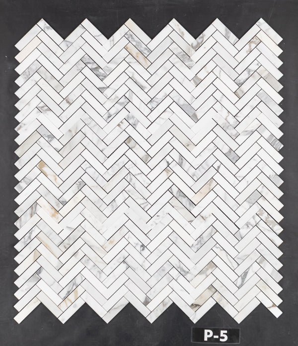 Calacatta Gold 1" x 4" Herringbone Mosaic Polished - Elon Tile & Stone