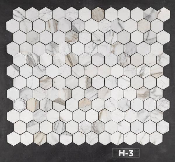 Calacatta Gold 3" Hexagon Mosaic Honed - Elon Tile & Stone