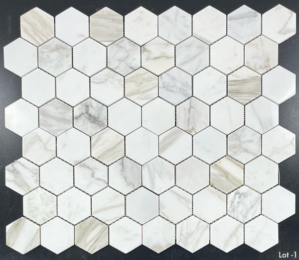 Calacatta Gold 3" Hexagon Mosaic Polished - Elon Tile & Stone
