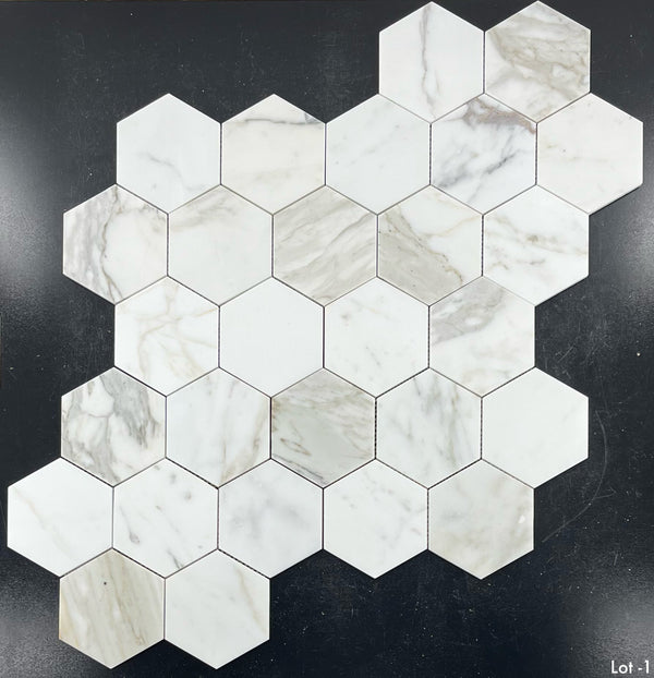 Calacatta Gold 5" Hexagon Mosaic Honed