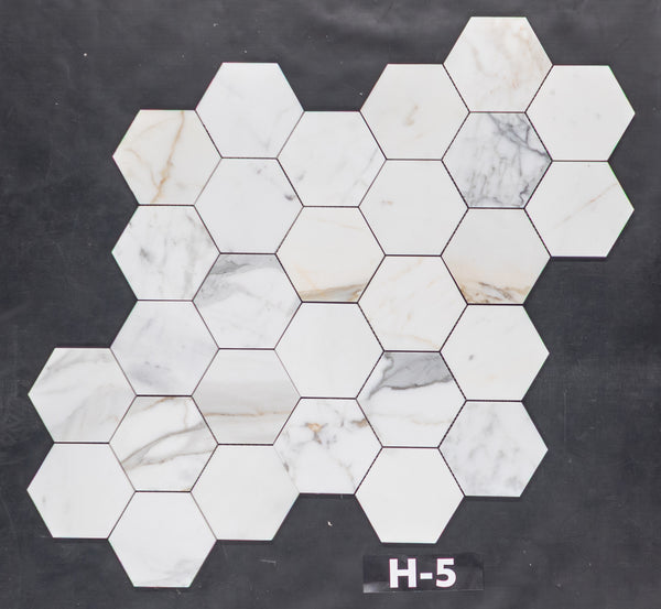 Calacatta Gold 5" Hexagon Mosaic Honed