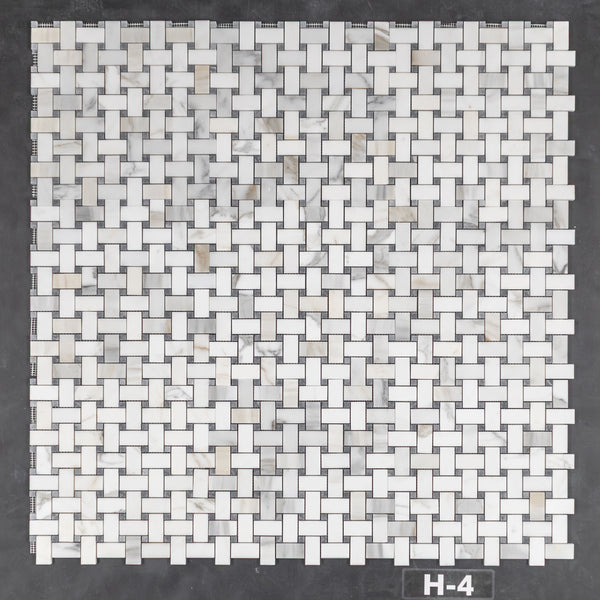 Tejido de cesta dorado Calacatta con mosaico de puntos grises pacíficos de 3/8" pulido