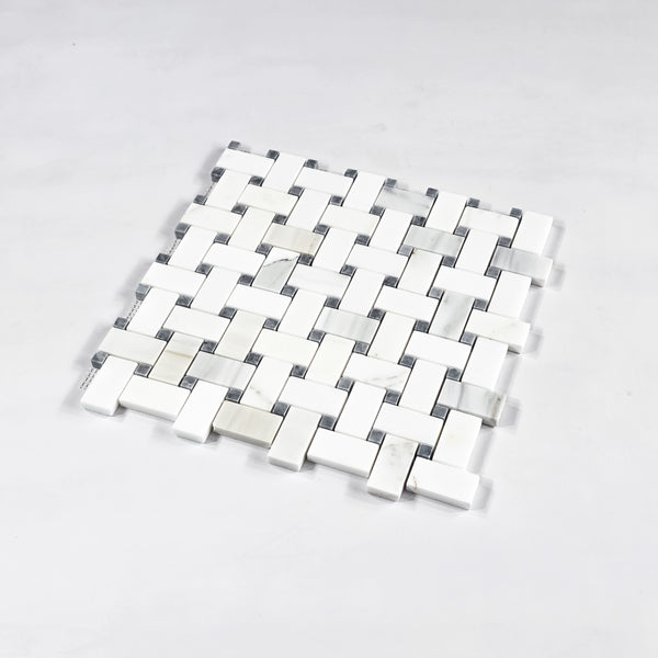 Calacatta Gold Basketweave with 3/8" Pacific Gray Dot Mosaic Honed - Elon Tile & Stone