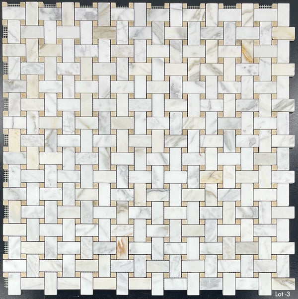 Tejido de cesta Calacatta Gold con mosaico de puntos Crema Marfil de 3/8" pulido