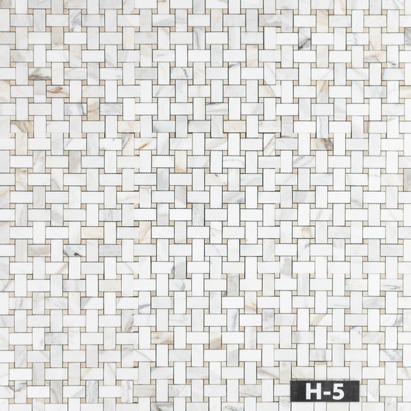 Tejido de cesta Calacatta Gold con mosaico de puntos Crema Marfil de 3/8" pulido