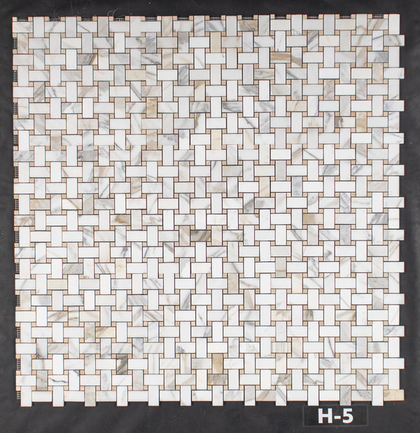 Tejido de cesta Calacatta Gold con mosaico de puntos Crema Marfil de 3/8" pulido