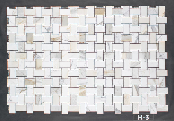 Tejido de cesta extra grande Calacatta Gold con mosaico de puntos Thassos blanco de 5/8" pulido