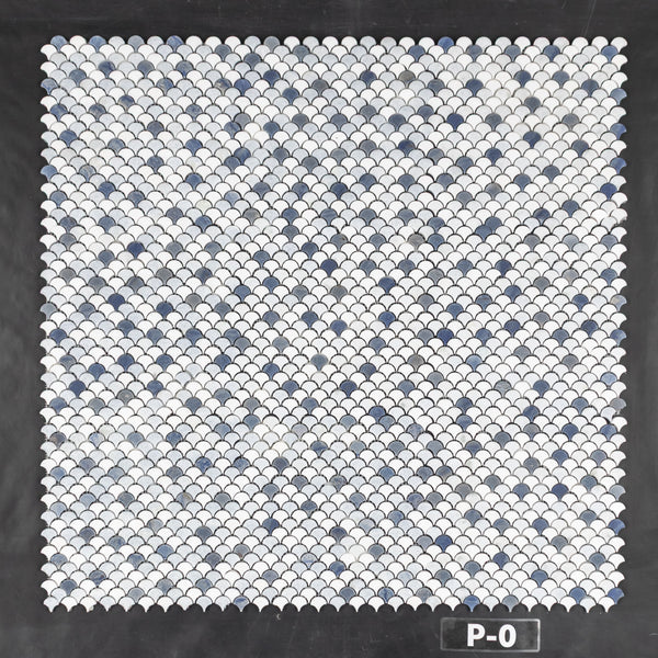 Tri-Blend Fan (Blue Celeste, Azul Macauba, & White Thassos) Mosaic Polished