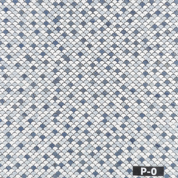 Tri-Blend Fan (Blue Celeste, Azul Macauba, & White Thassos) Mosaic Polished